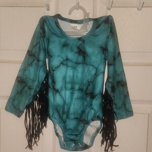 Teal Tie-Dye Kids Faux Fringe One Piece